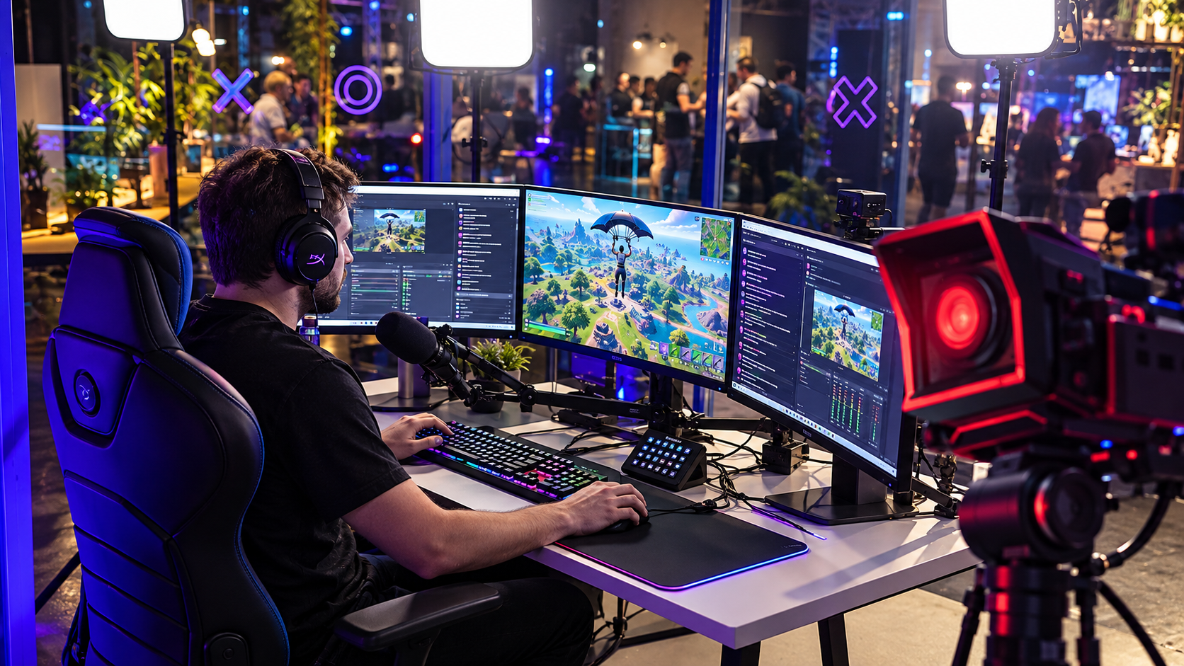 Content creator streaming from a multi-monitor gaming setup